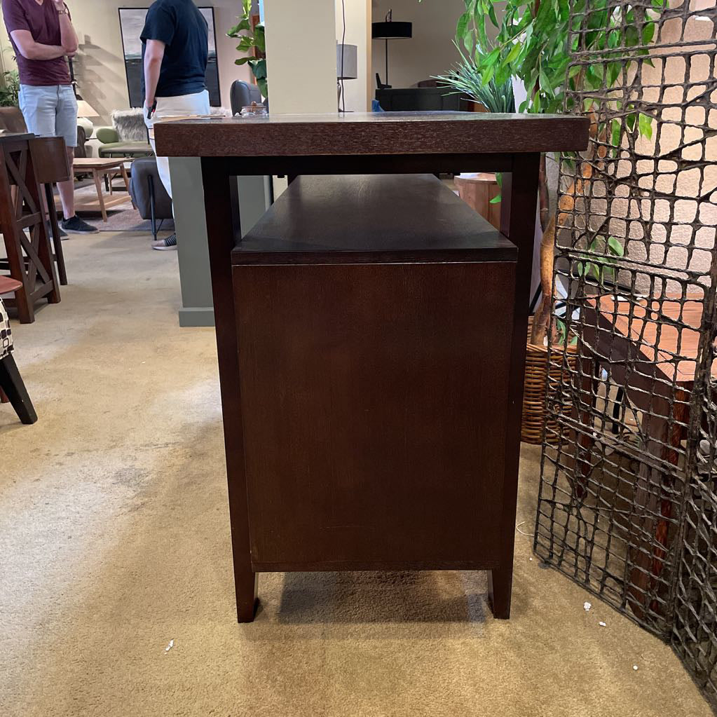 Dark Wood Floating Top Media Console w/ Sliding Doors C CONSOLE TABLES