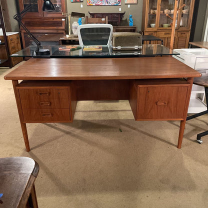 MCM Floating Top Teak Desk w Open Back Bookshelf C DESKS
