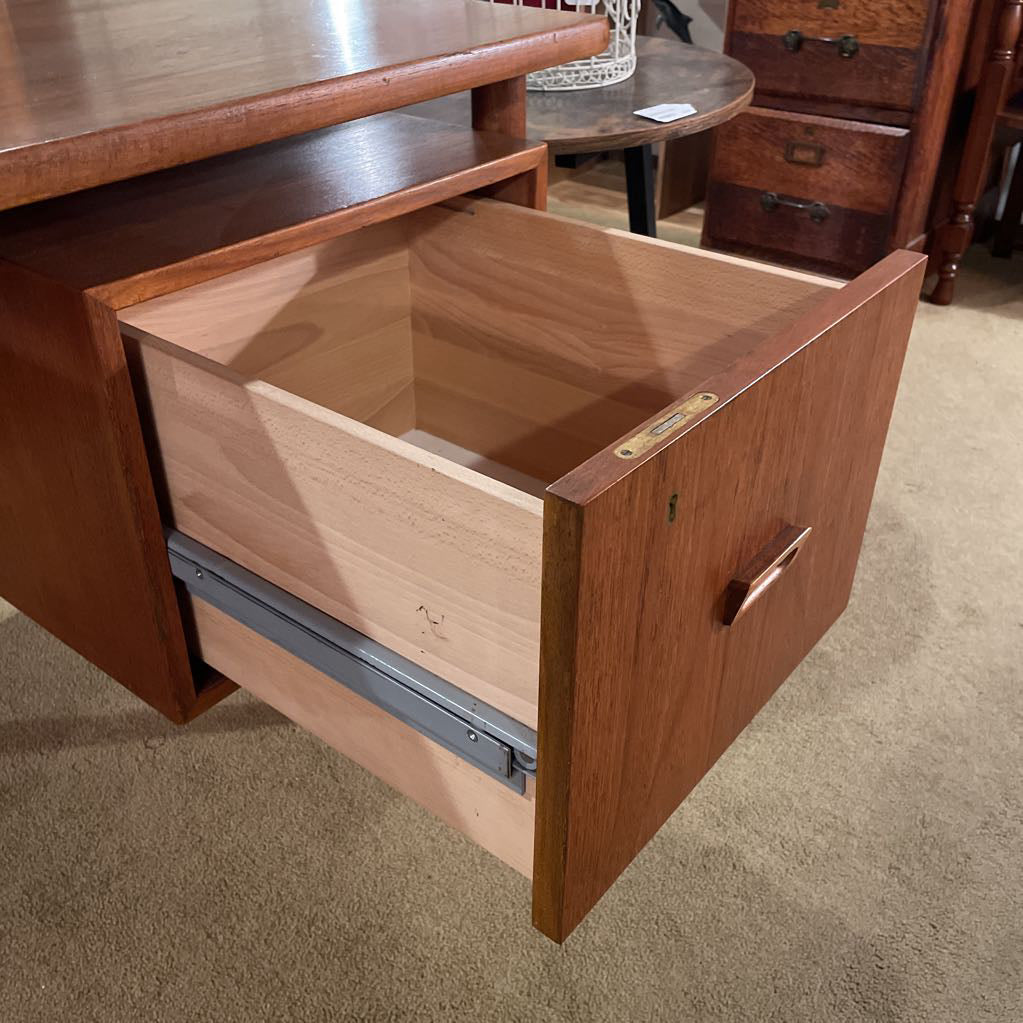 MCM Floating Top Teak Desk w Open Back Bookshelf C DESKS