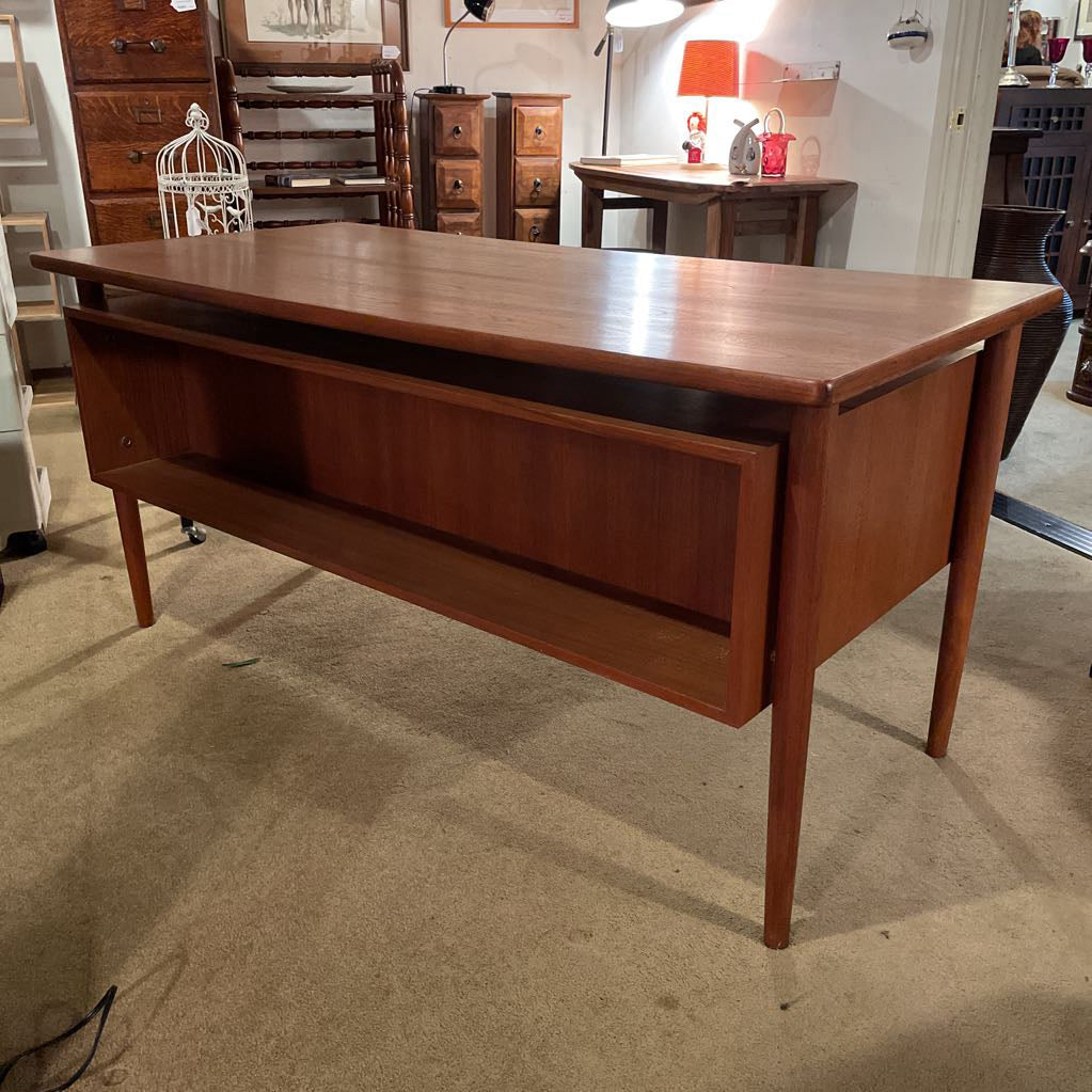 MCM Floating Top Teak Desk w Open Back Bookshelf C DESKS