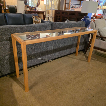 Blonde Wood Glass Top Console Table