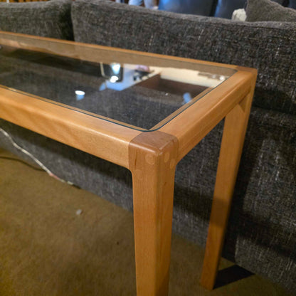 Blonde Wood Glass Top Console Table