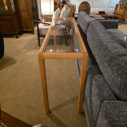 Blonde Wood Glass Top Console Table