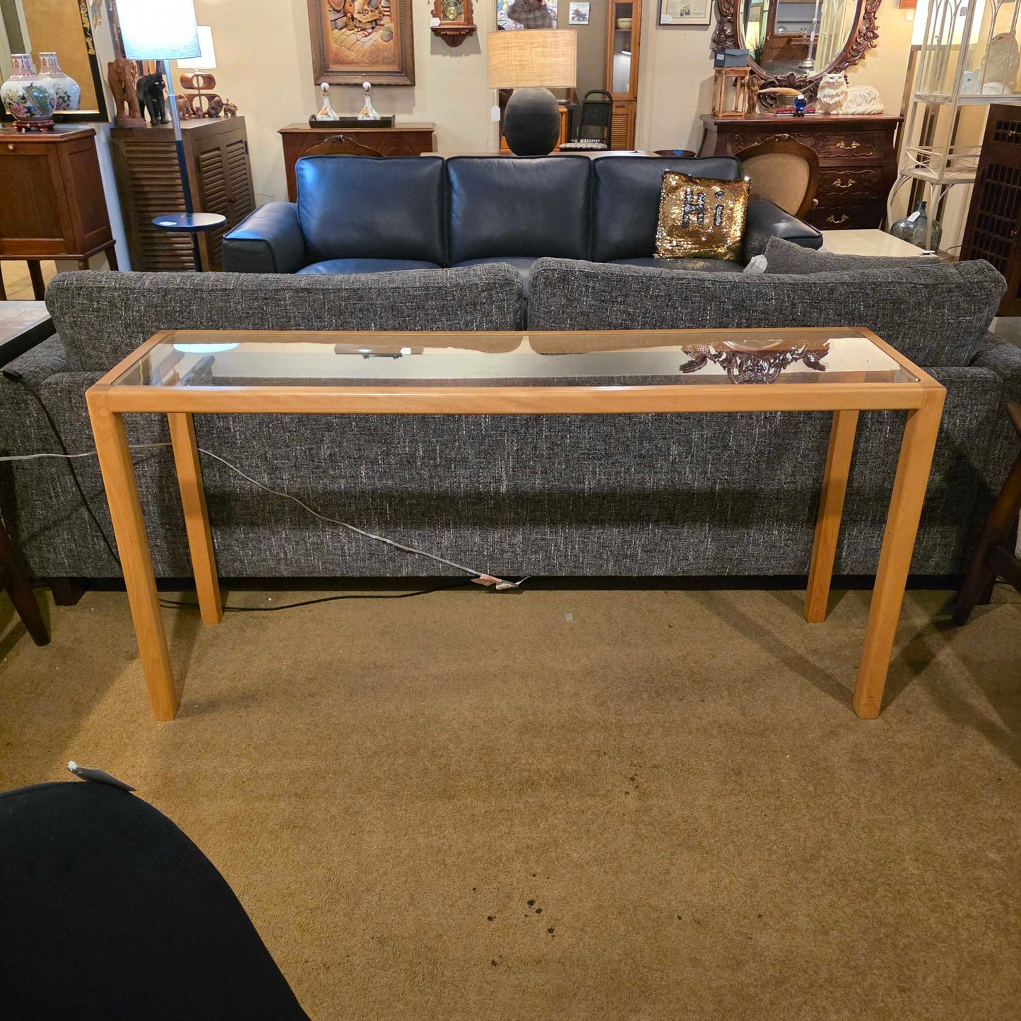 Blonde Wood Glass Top Console Table