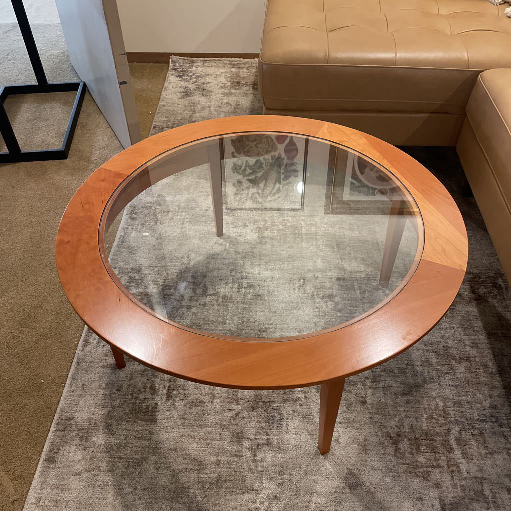 Round Wood & Glass Coffee Table C COFFEE TABLES