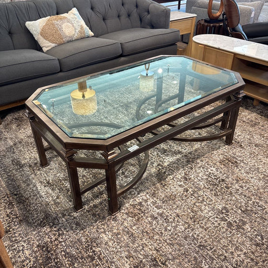 Industrial Style Glass Top Coffee Table C COFFEE TABLES