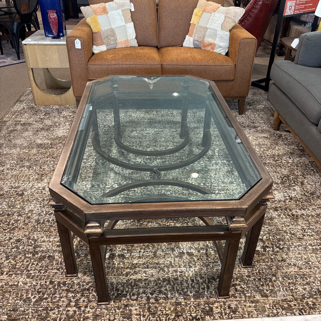 Industrial Style Glass Top Coffee Table