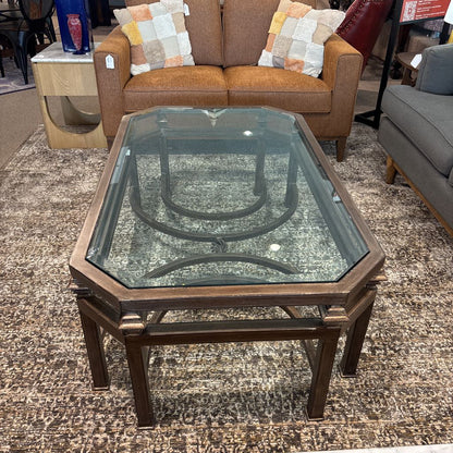 Industrial Style Glass Top Coffee Table