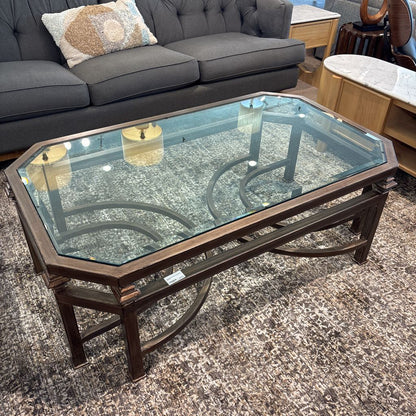 Industrial Style Glass Top Coffee Table