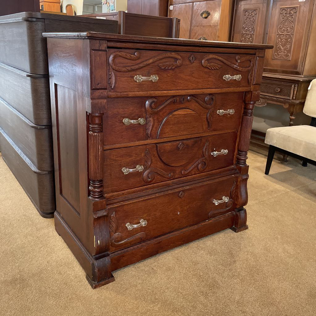 Antique Carved Oak Chest of Drawers