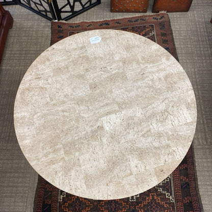 AS IS Faux Stone Top Round Coffee Table w Metal Open Base