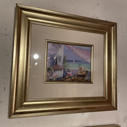 Gold Frame Mediterranean Relaxing Scene Print ART