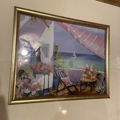 Gold Frame Mediterranean Relaxing Scene Print ART