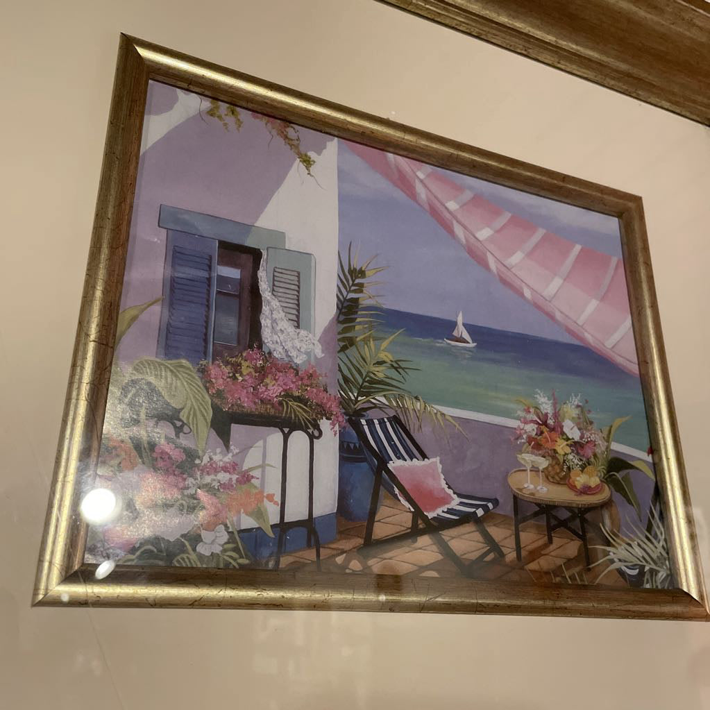 Gold Frame Mediterranean Relaxing Scene Print ART