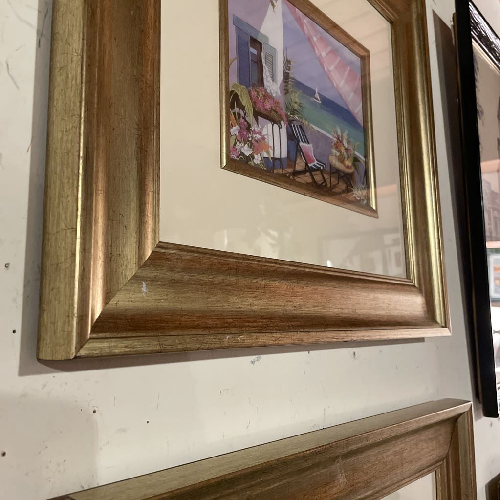 Gold Frame Mediterranean Relaxing Scene Print ART