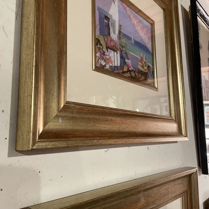 Gold Frame Mediterranean Relaxing Scene Print ART