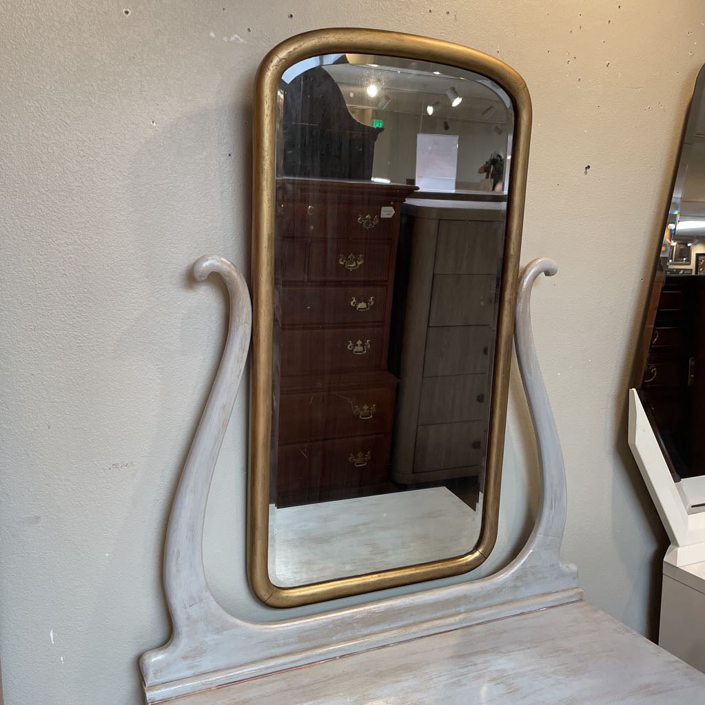 Rustic White Wash 2 Drawer Vanity w/ Gold Swivel Mirror