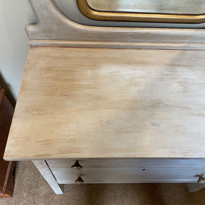 Rustic White Wash 2 Drawer Vanity w/ Gold Swivel Mirror