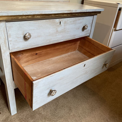 Rustic White Wash 2 Drawer Vanity w/ Gold Swivel Mirror