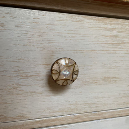 Rustic White Wash 2 Drawer Vanity w/ Gold Swivel Mirror