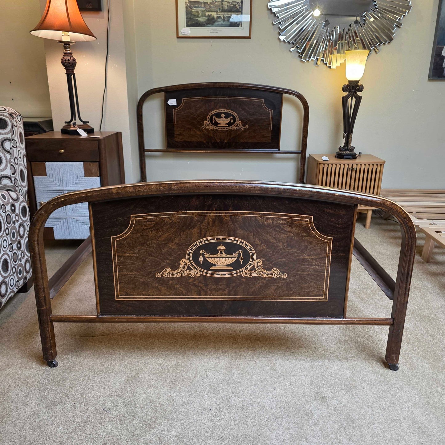Metal w/ Faux Wood Print Orante Full Bed Frame