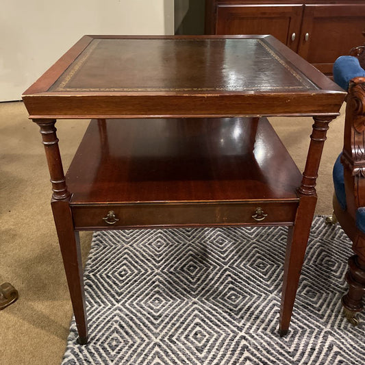 Mahogany Two Tier Leather Top Side Table w/ Drawer C SIDE TABLES