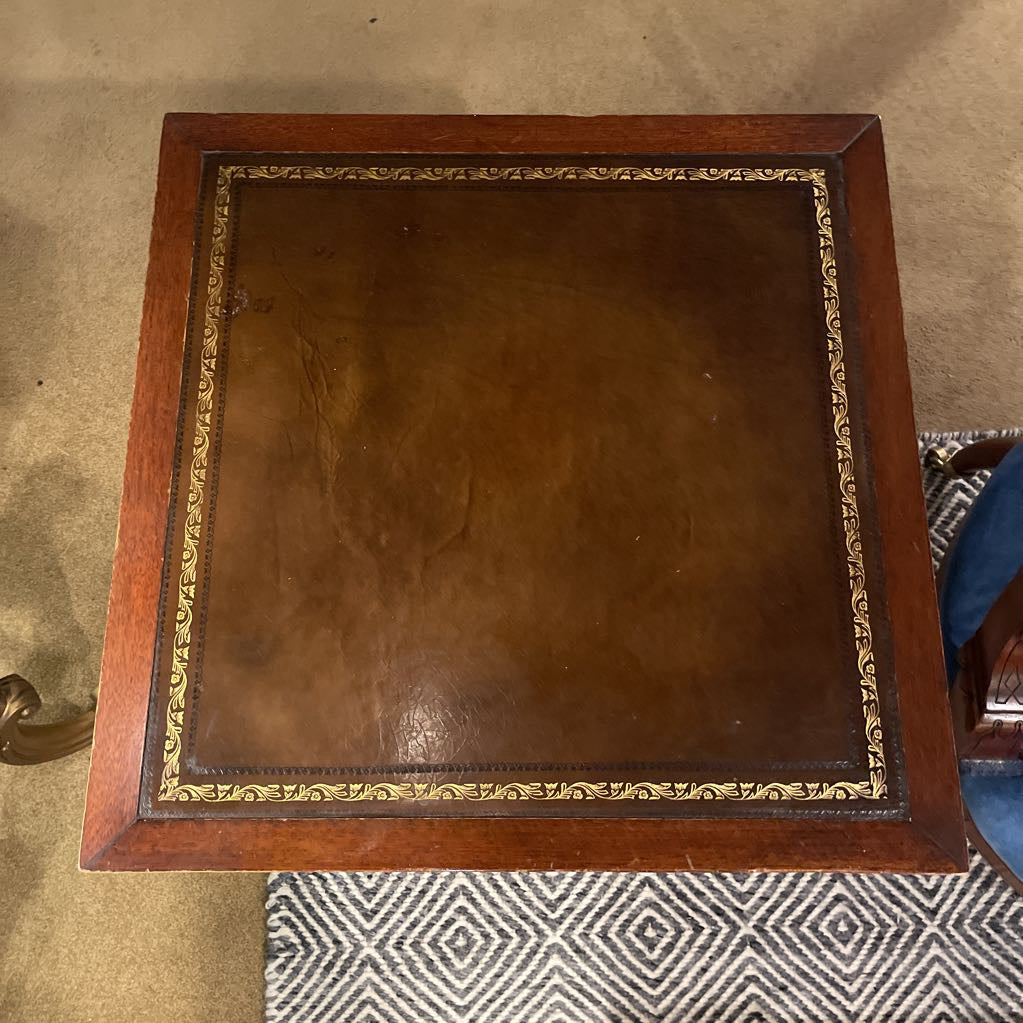 Mahogany Two Tier Leather Top Side Table w/ Drawer C SIDE TABLES