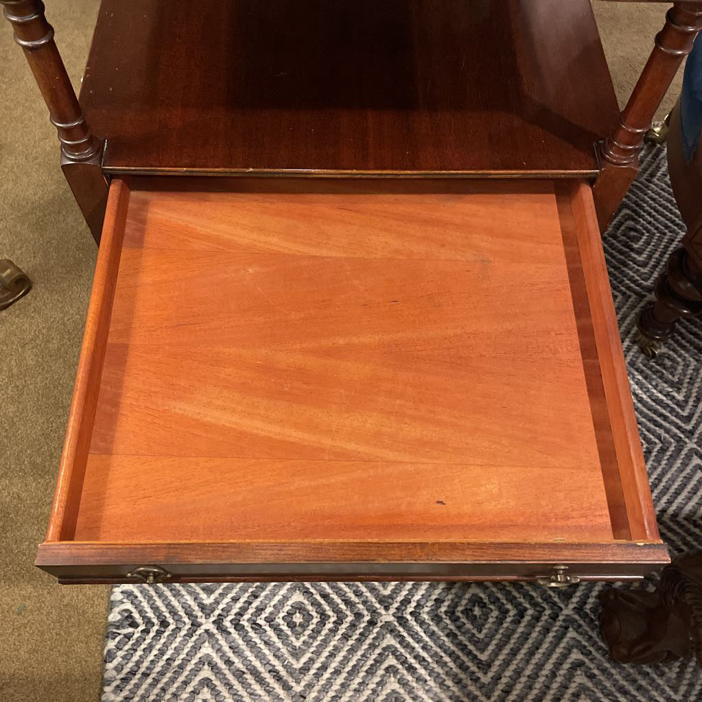 Mahogany Two Tier Leather Top Side Table w/ Drawer C SIDE TABLES