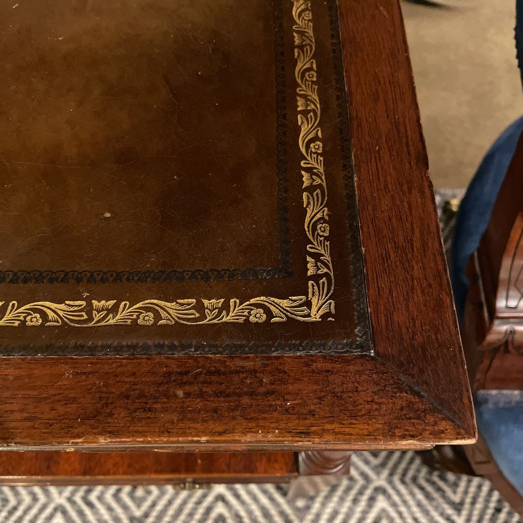 Mahogany Two Tier Leather Top Side Table w/ Drawer C SIDE TABLES