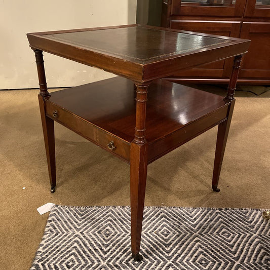 Mahogany Two Tier Leather Top Side Table w/ Drawer C SIDE TABLES