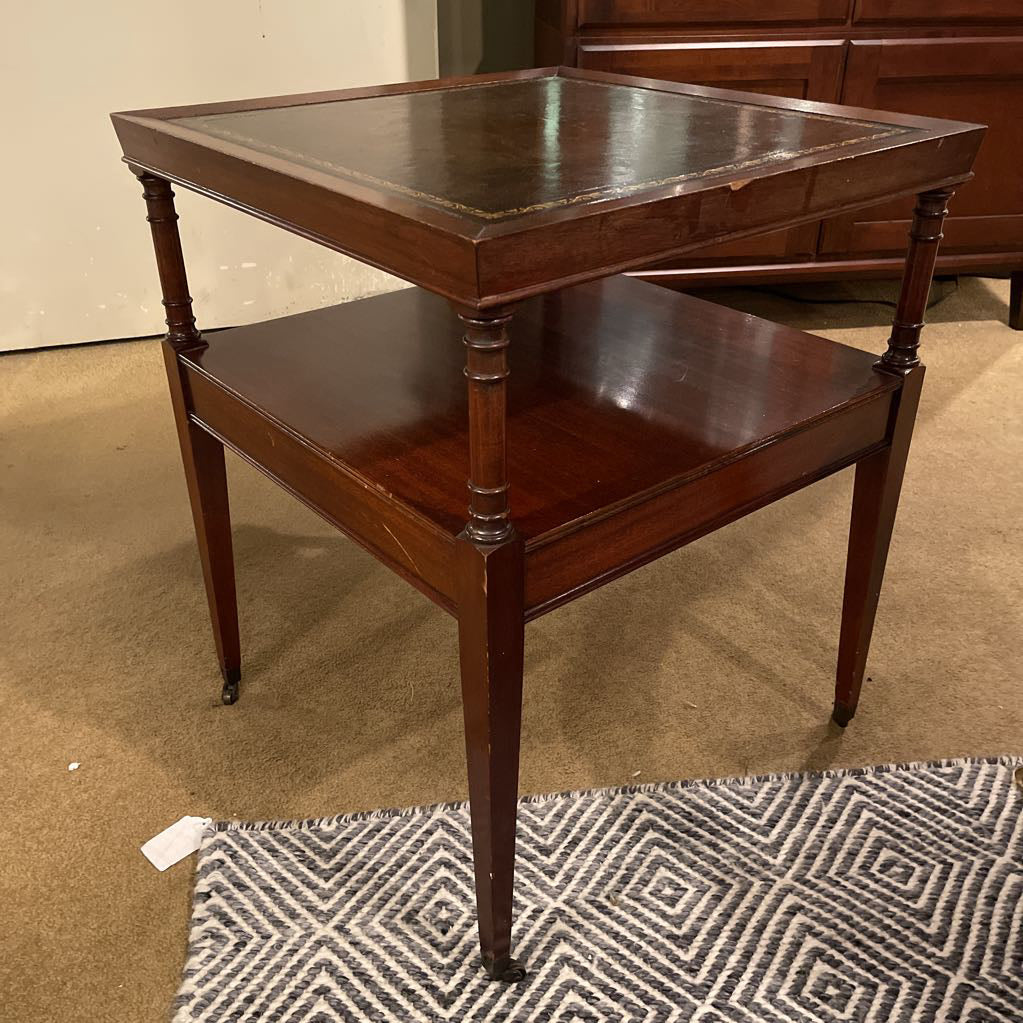 Mahogany Two Tier Leather Top Side Table w/ Drawer C SIDE TABLES