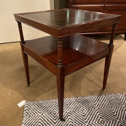 Mahogany Two Tier Leather Top Side Table w/ Drawer C SIDE TABLES