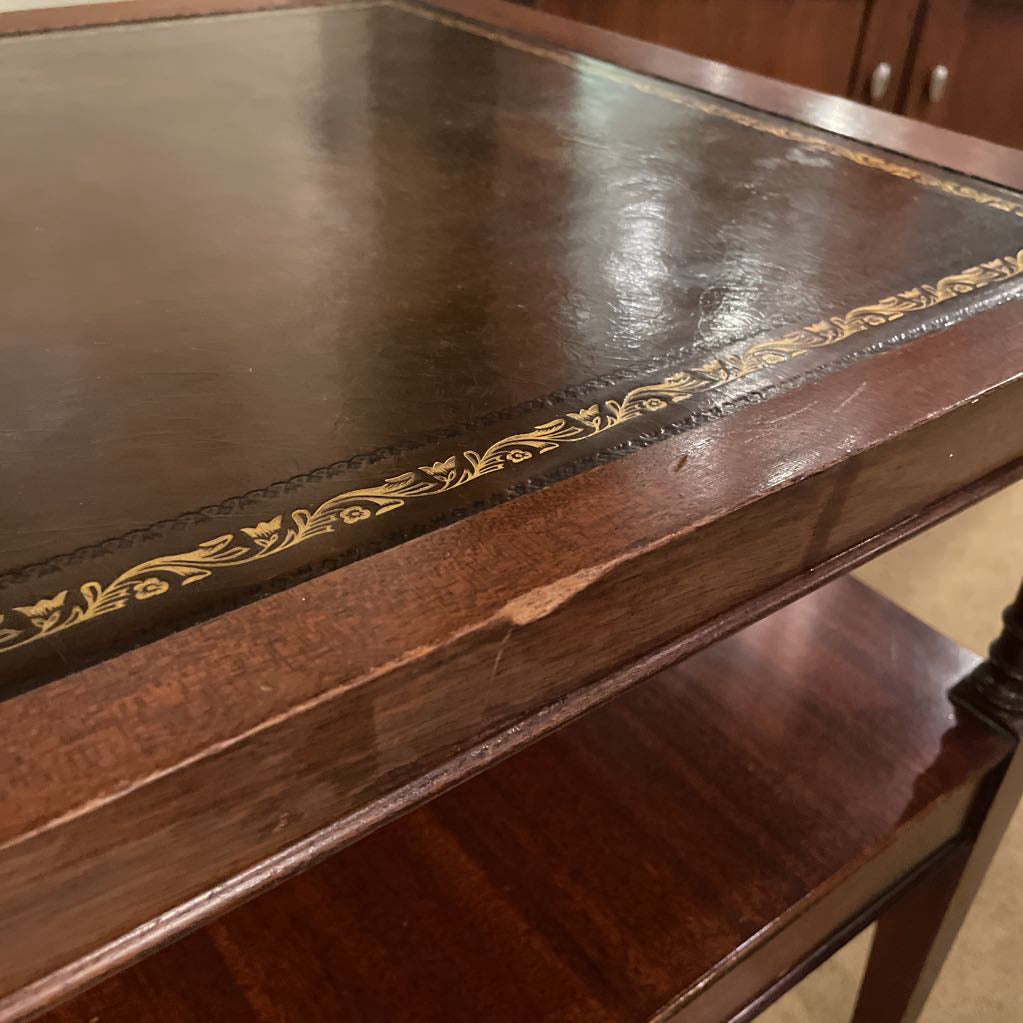 Mahogany Two Tier Leather Top Side Table w/ Drawer C SIDE TABLES
