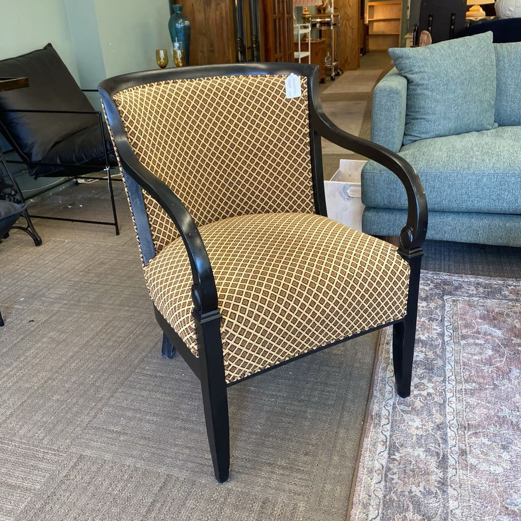 Brown & Tan Diamond Pattern Black Wood Frame Arm Chair U ACCENT CHAIRS