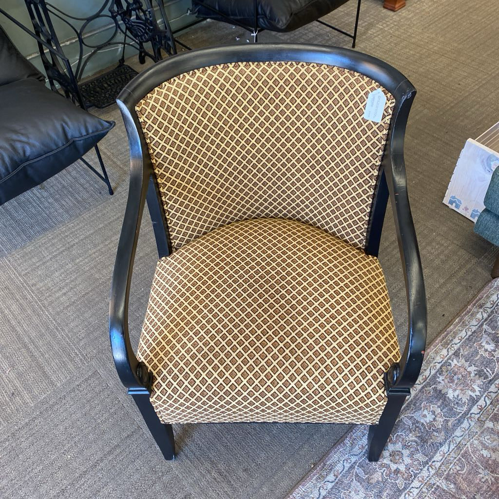 Brown & Tan Diamond Pattern Black Wood Frame Arm Chair U ACCENT CHAIRS
