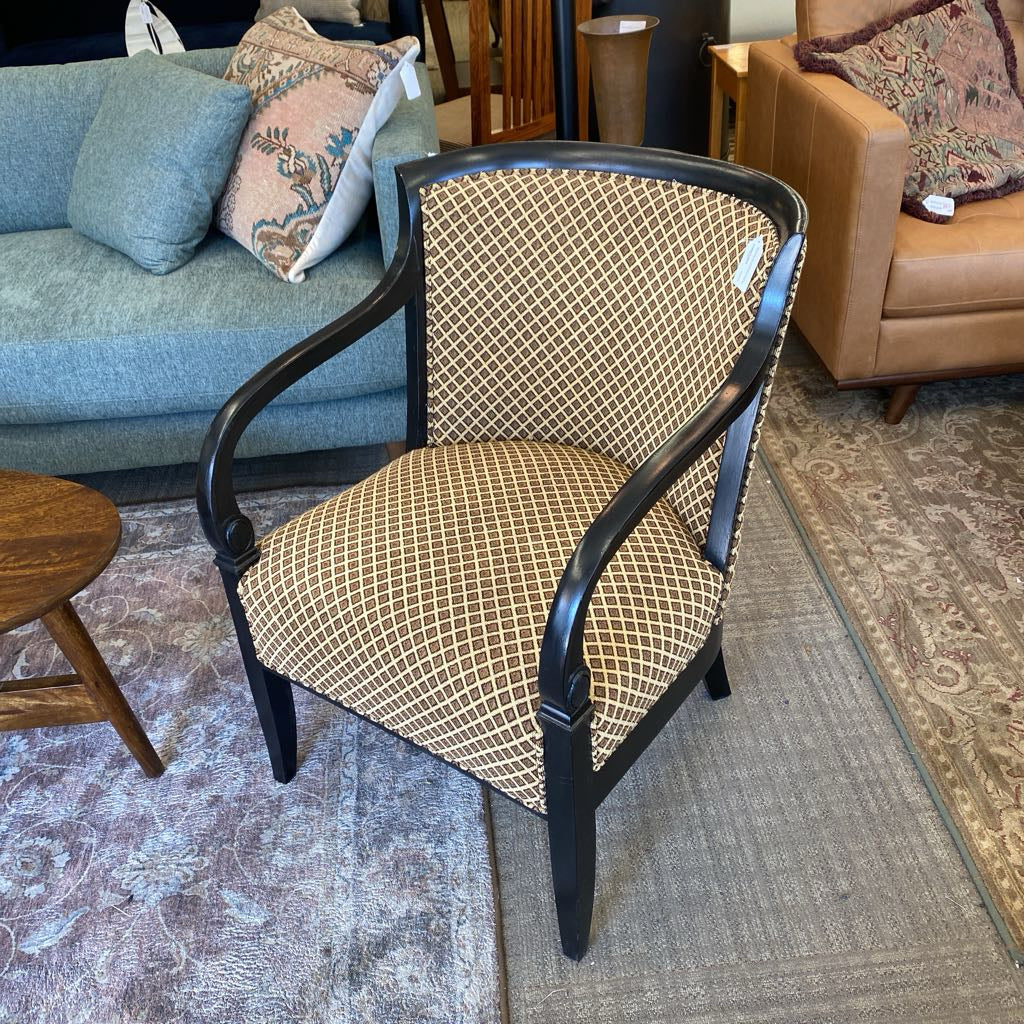 Brown & Tan Diamond Pattern Black Wood Frame Arm Chair U ACCENT CHAIRS