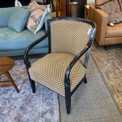 Brown & Tan Diamond Pattern Black Wood Frame Arm Chair U ACCENT CHAIRS