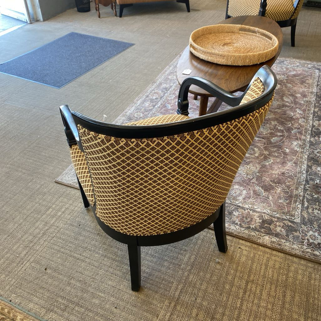 Brown & Tan Diamond Pattern Black Wood Frame Arm Chair U ACCENT CHAIRS