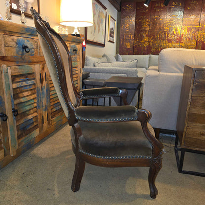 Deep Green Velvet Victorian Ornate Carved Arm Chair