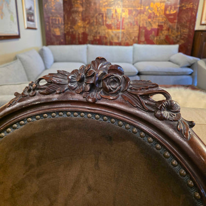 Deep Green Velvet Victorian Ornate Carved Arm Chair