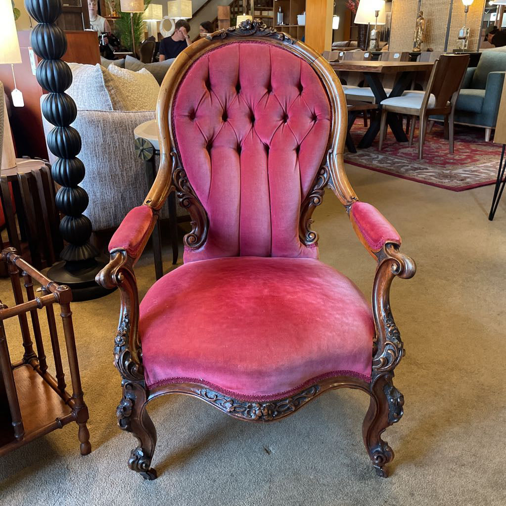 Crimson Velvet Victorian Ornate Carved Arm Chair U ACCENT CHAIRS