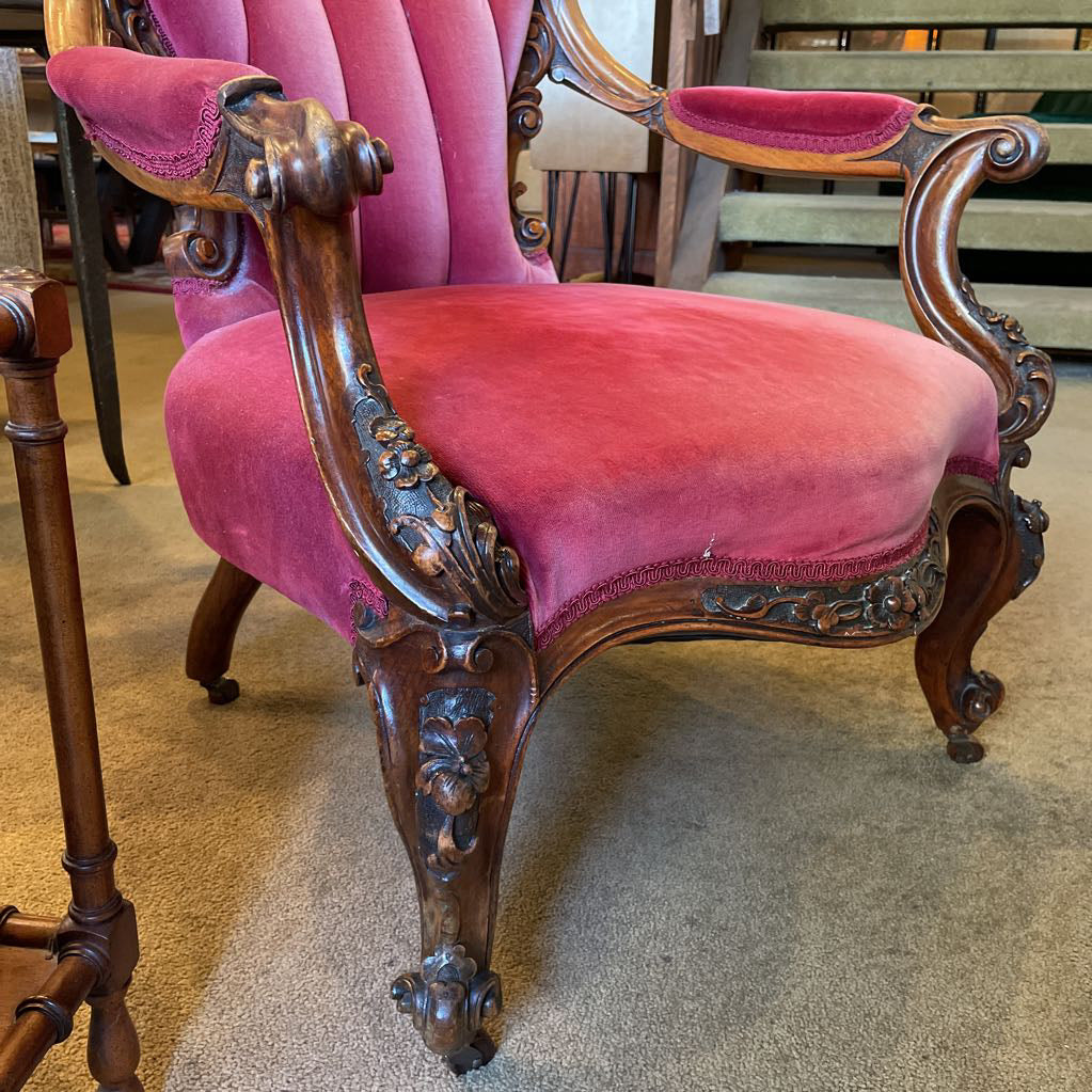 Crimson Velvet Victorian Ornate Carved Arm Chair U ACCENT CHAIRS