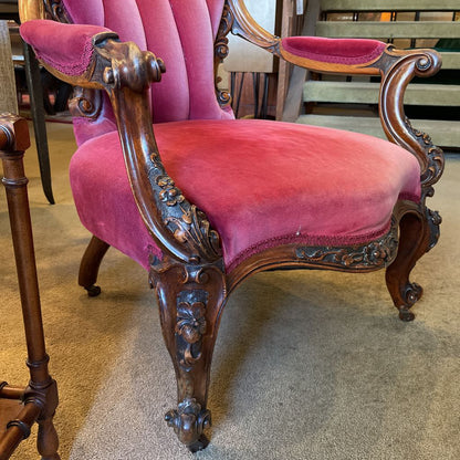 Crimson Velvet Victorian Ornate Carved Arm Chair U ACCENT CHAIRS