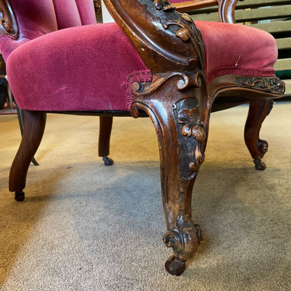 Crimson Velvet Victorian Ornate Carved Arm Chair U ACCENT CHAIRS
