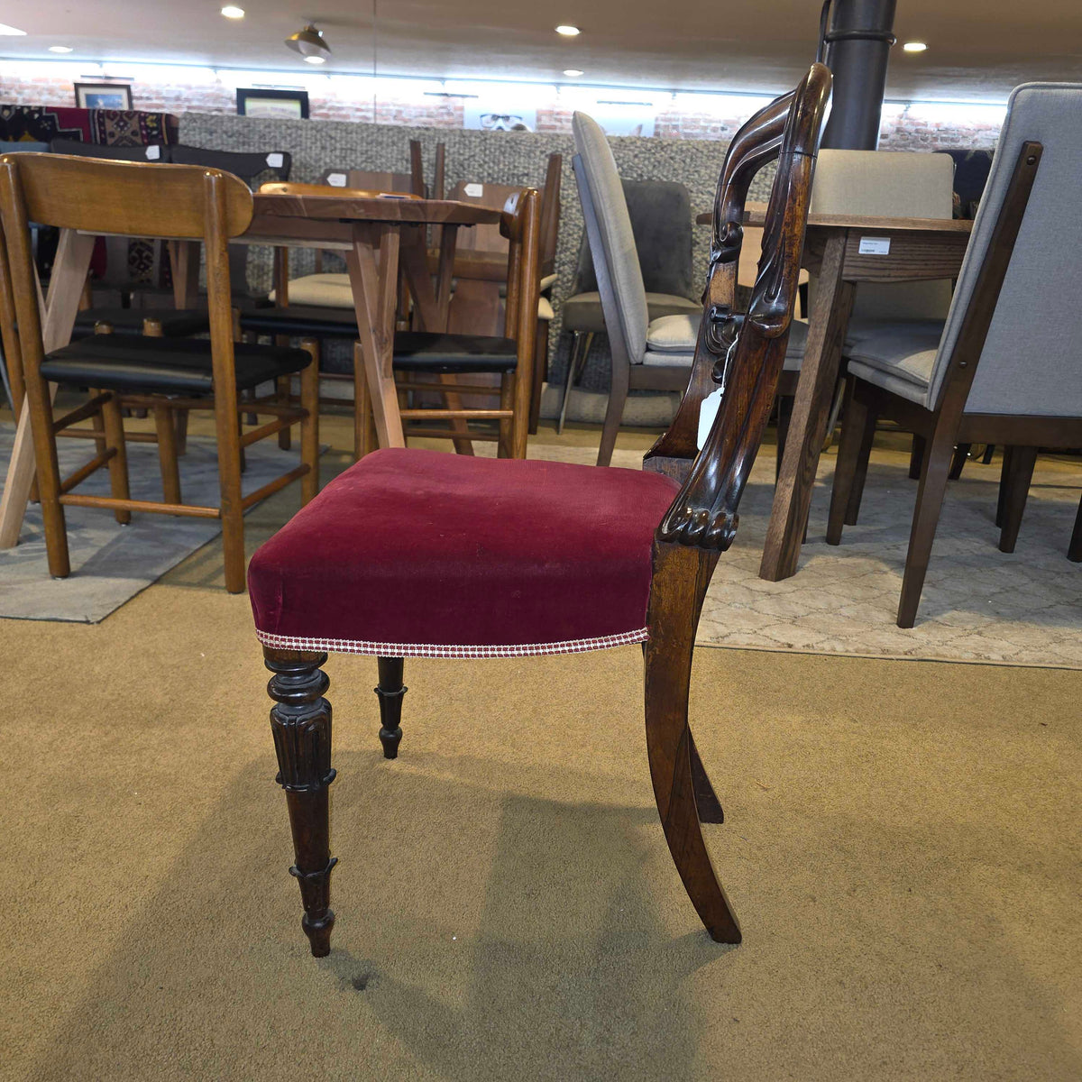 Maroon Velvet Victorian Baloon Back Dining Chairs set of 6 C DINING CHAIRS