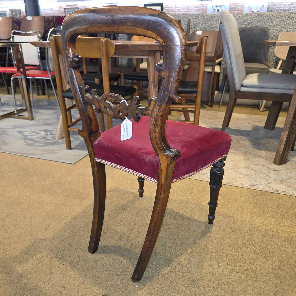 Maroon Velvet Victorian Baloon Back Dining Chairs set of 6 C DINING CHAIRS