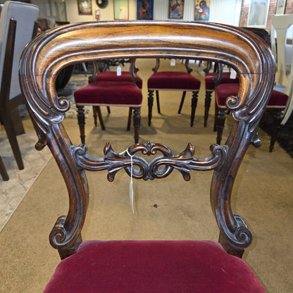 Maroon Velvet Victorian Baloon Back Dining Chairs set of 6 C DINING CHAIRS
