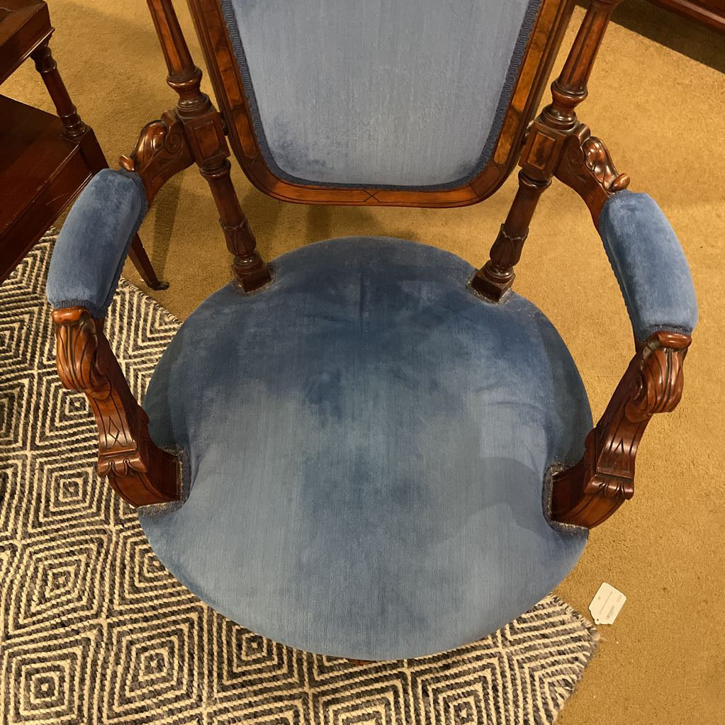 Blue Velvet Victorian Ornate Carved Arm Chair U ACCENT CHAIRS
