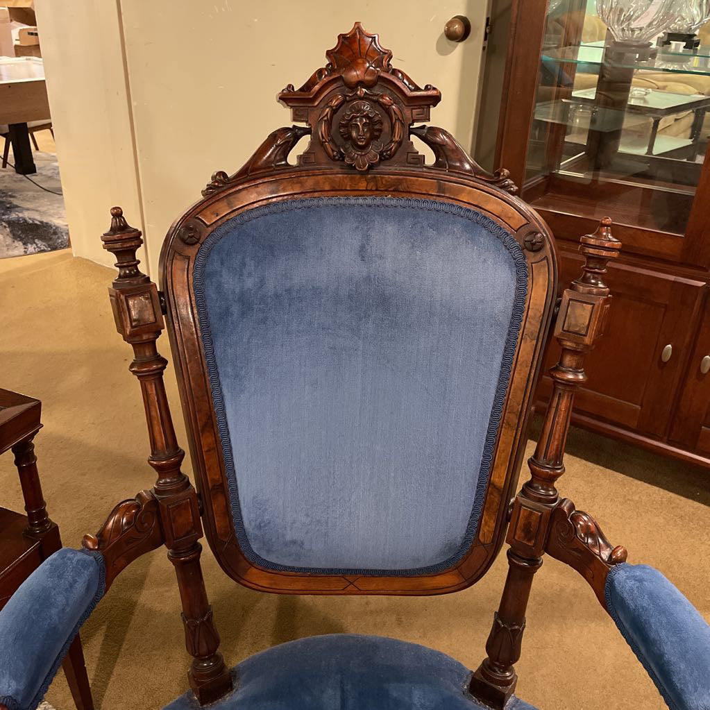 Blue Velvet Victorian Ornate Carved Arm Chair U ACCENT CHAIRS