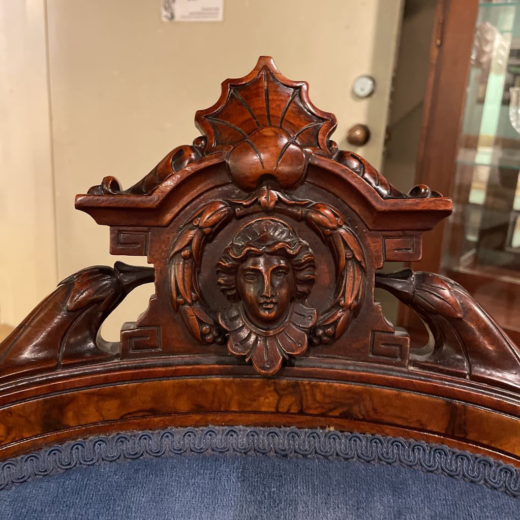 Blue Velvet Victorian Ornate Carved Arm Chair U ACCENT CHAIRS
